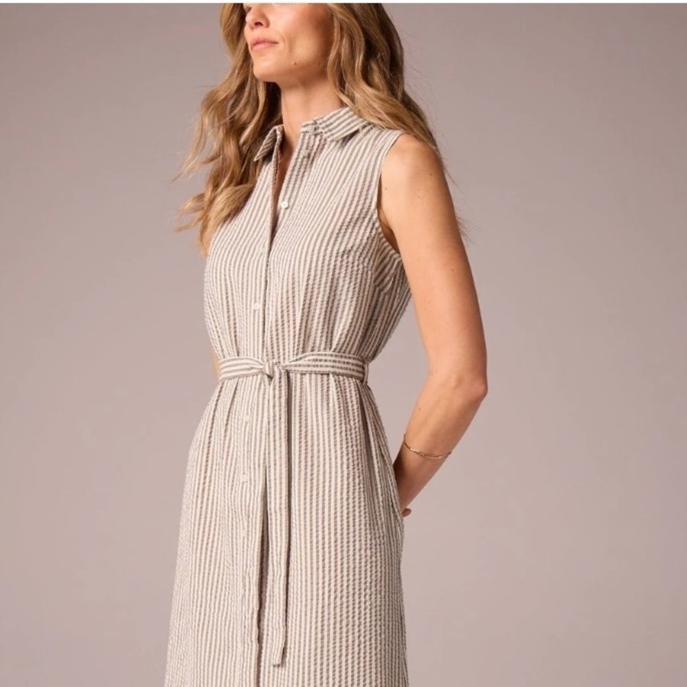 Banana Republic Striped Sleeveless‎ Midi Dress Shirtwaist with Belt Women's, M